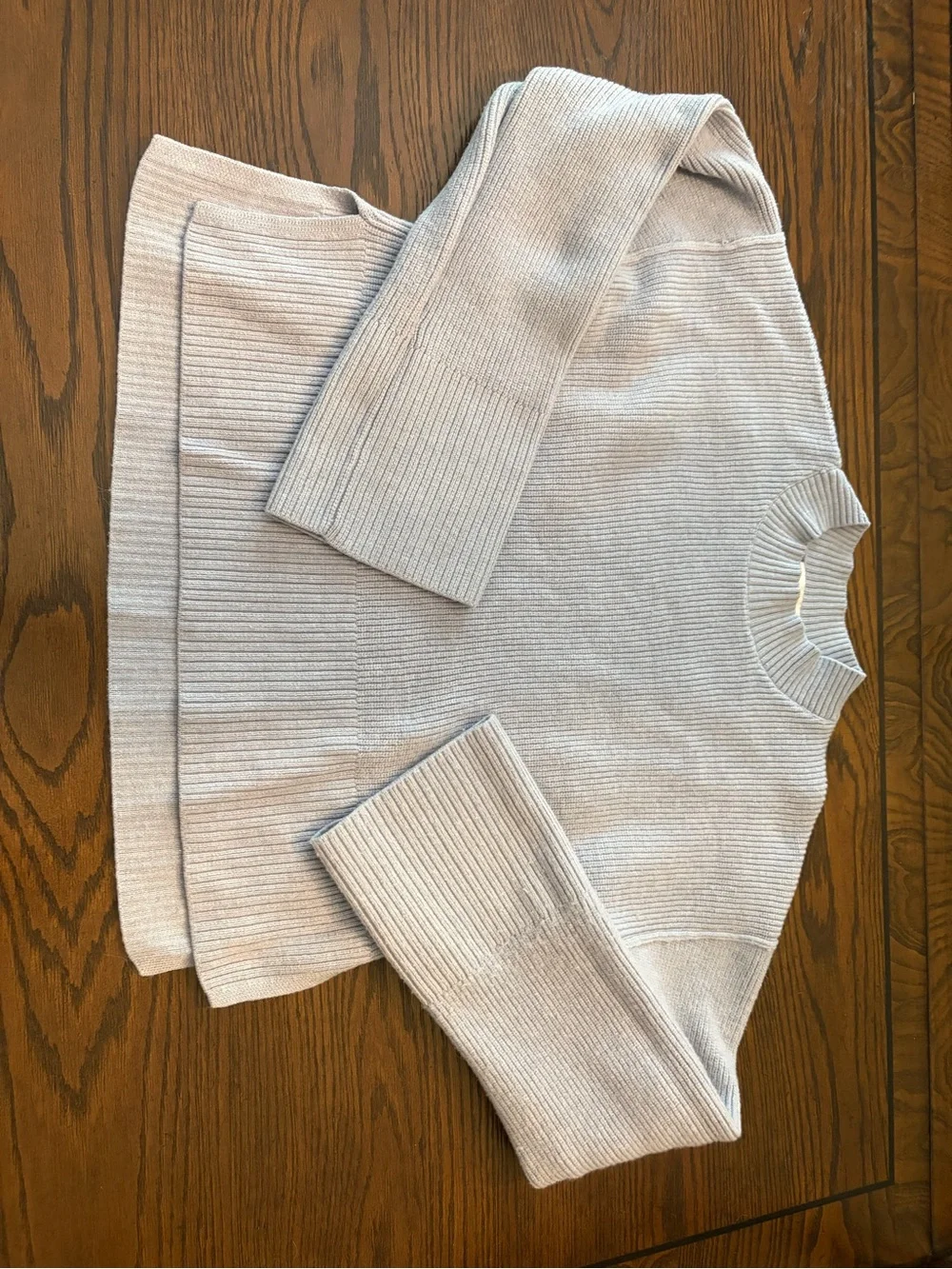 Pink Rose Light Blue Ribbed Crewneck Sweater